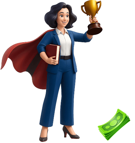 Happy student learning financial literacy with FinKomm - confident and engaged in money skills education