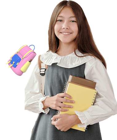 Happy student learning financial literacy with FinKomm - confident and engaged in money skills education